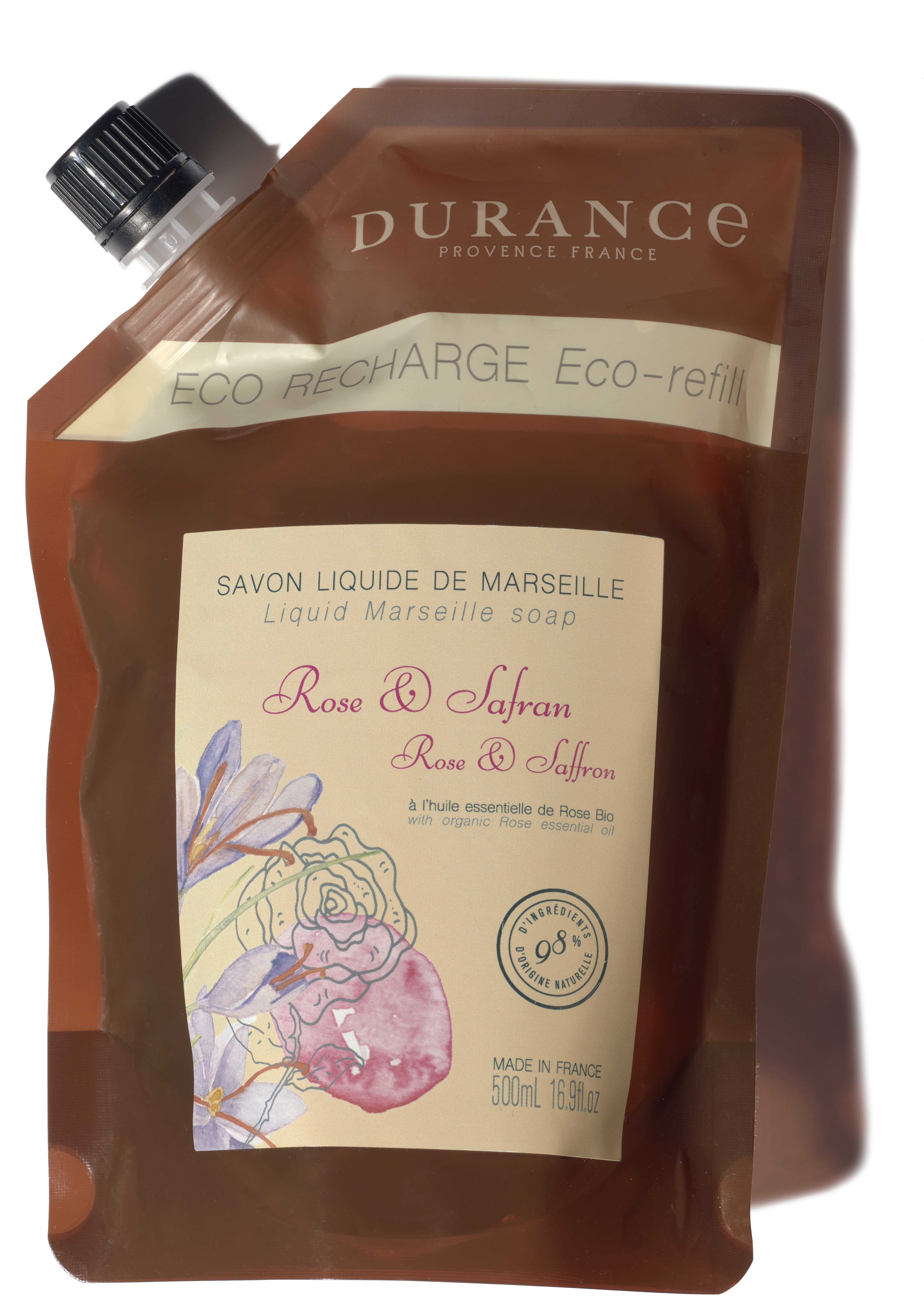 DURANCE - Öko-Nachfüllpackung Marseiller Flüssigse Rose & Safran 500ml